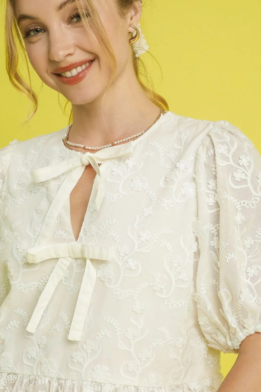 Embroidered Tie Front Peplum Blouse – outfit idea for women | Ro + Ivy