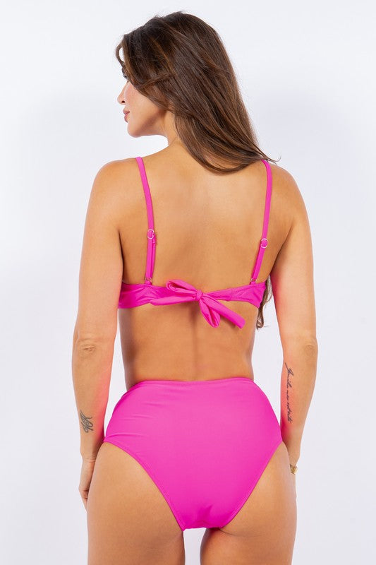 Two Piece Rouched Top And Bottom High Waisted Bikini Set – outfit idea for women | Ro + Ivy