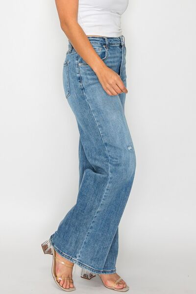 Full Size High Rise Wide Leg Jeans with Pockets - Ro + Ivy