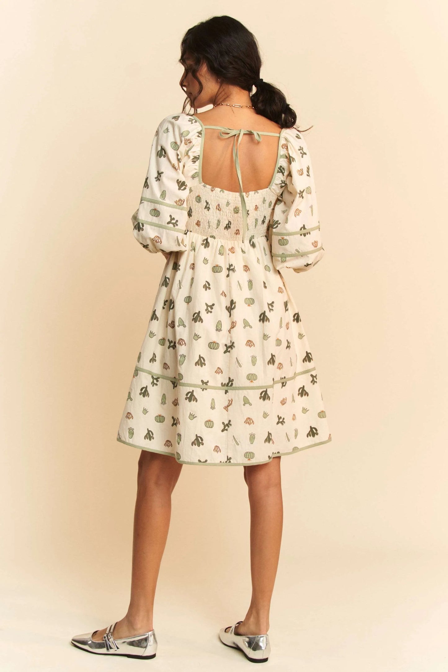 Cactus Printed Poplin Contrast Piping Mini Dress – outfit idea for women | Ro + Ivy