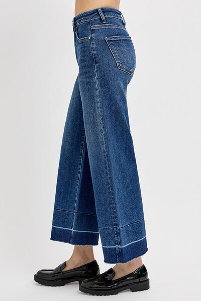 Full Size Tummy Control High Rise Crop Wide Hem Jeans Plus Size Trendy Jeans Outfit Idea for Women | Ro + Ivy
