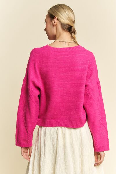 Diamond Cable Pattern Drop Shoulder Sweater in Pink - Ro + Ivy