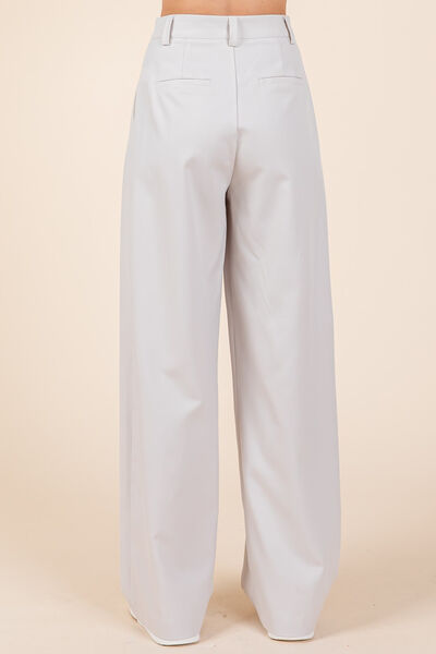 Pintuck Detail High Rise Pants in Gray - Ro + Ivy