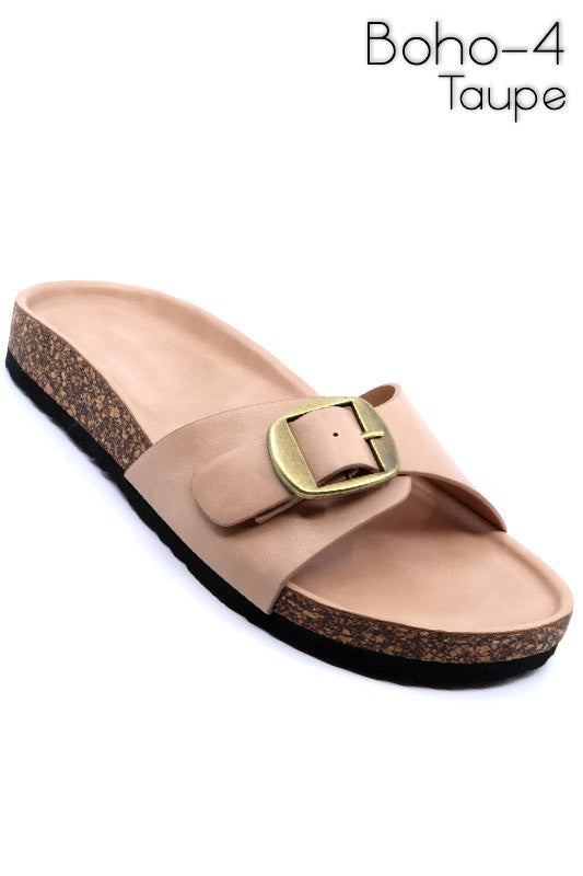 Boho Slide Sandals – Taupe outfit idea for women | Ro + Ivy