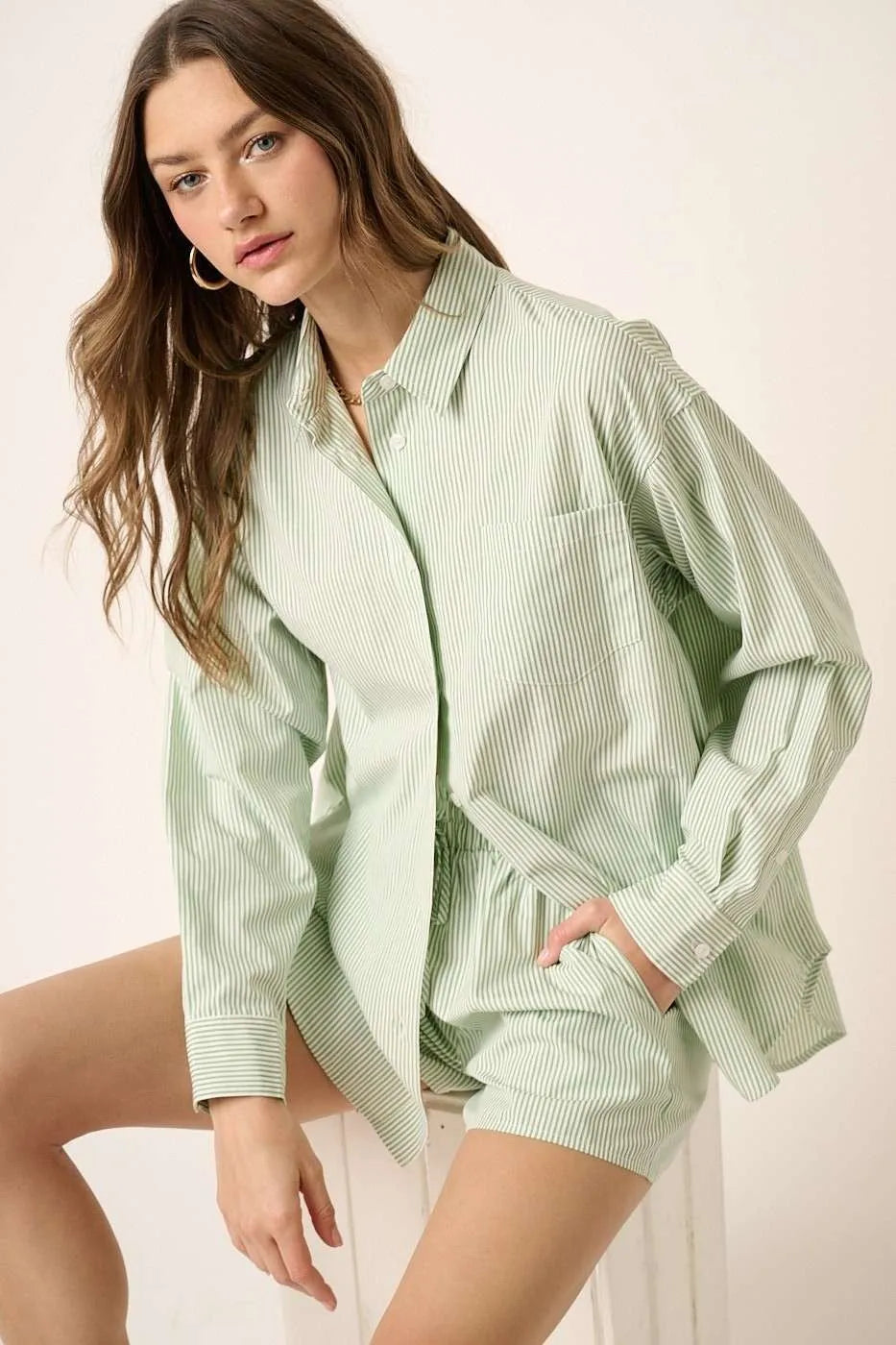 Striped Shirt And Shorts Set – SAGE outfit idea for women | Ro + Ivy