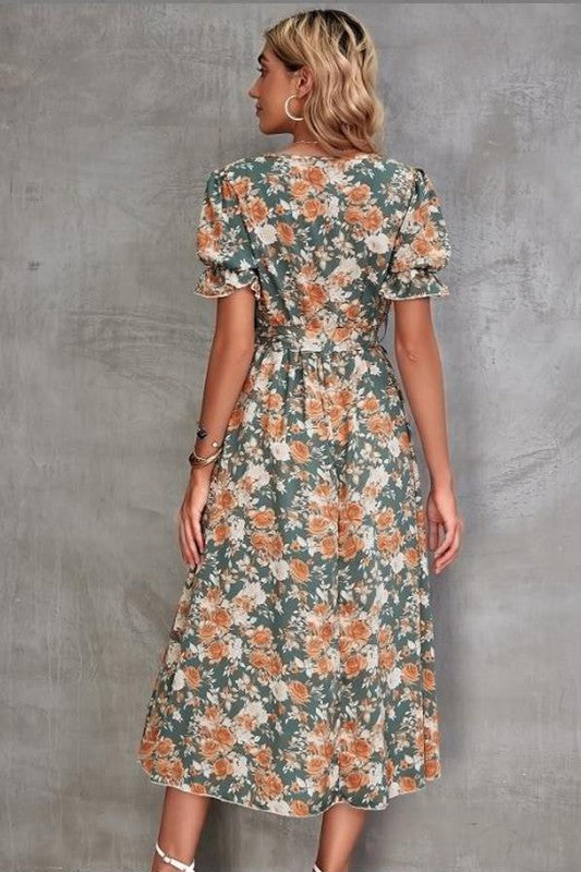 Floral Midi Dress with Slit – outfit idea for women | Ro + Ivy