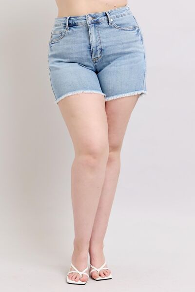Full Size Tummy Control Raw Hem Denim Shorts Plus Size - Ro + Ivy