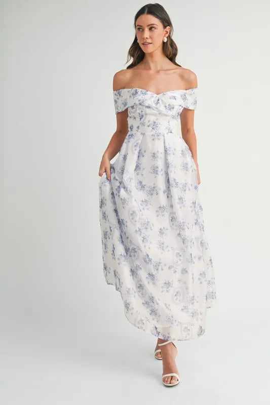Floral Printed Off Shoulder Maxi Dress – outfit idea for women | Ro + Ivy