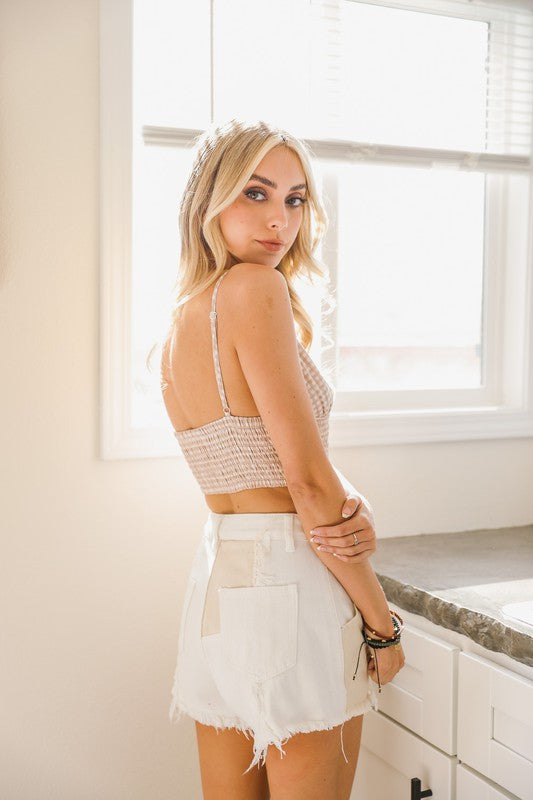 Gingham Smocked Bralette with Daisy Trim Trendy Bralettes Outfit Idea for Women | Ro + Ivy
