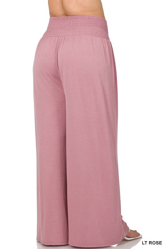 Plus Smocked Waist Wide Leg Pants – outfit idea for women | Ro + Ivy