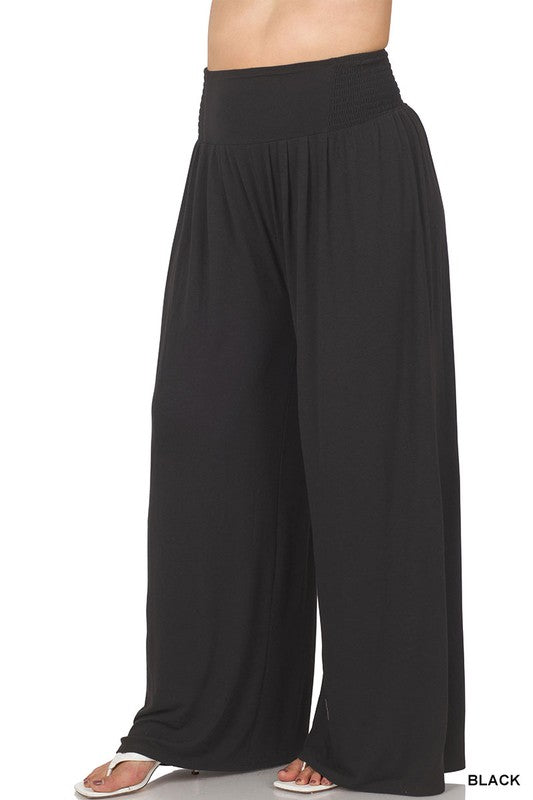 Plus Smocked Waist Wide Leg Pants – BLACK 3X outfit idea for women | Ro + Ivy