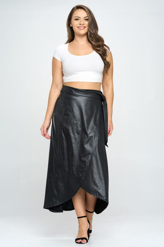 Faux Leather Maxi Wrap Skirt – outfit idea for women | Ro + Ivy