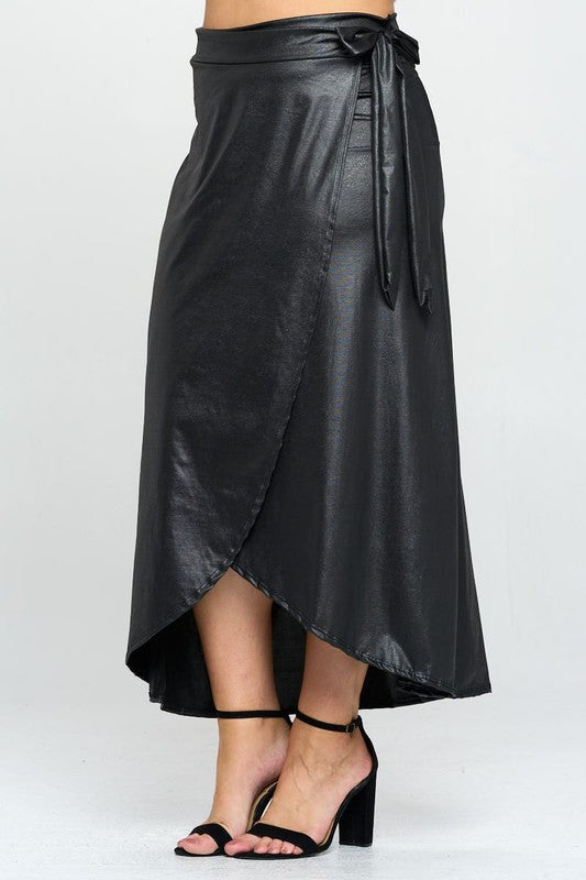 Faux Leather Maxi Wrap Skirt – outfit idea for women | Ro + Ivy