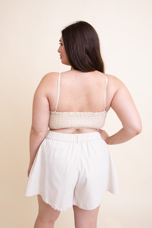 Plus Size Gingham Smocked Bralette with Daisy Trim - Ro + Ivy