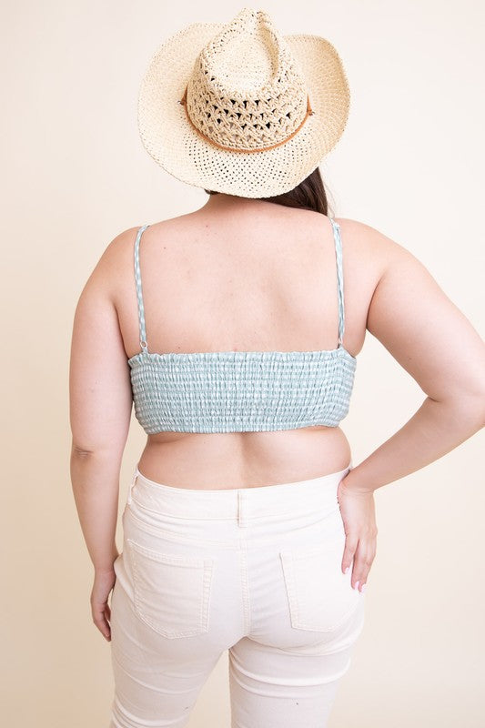 Plus Size Gingham Smocked Bralette with Daisy Trim - Ro + Ivy