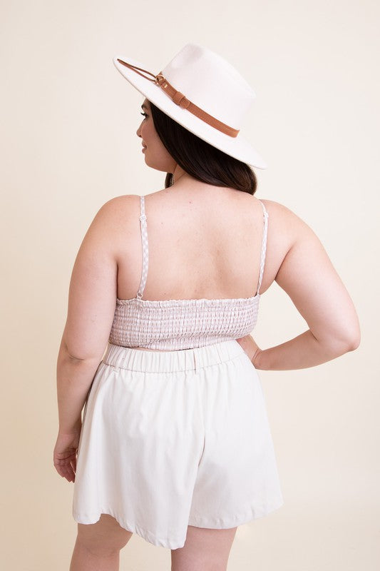Plus Size Gingham Smocked Bralette with Daisy Trim - Ro + Ivy