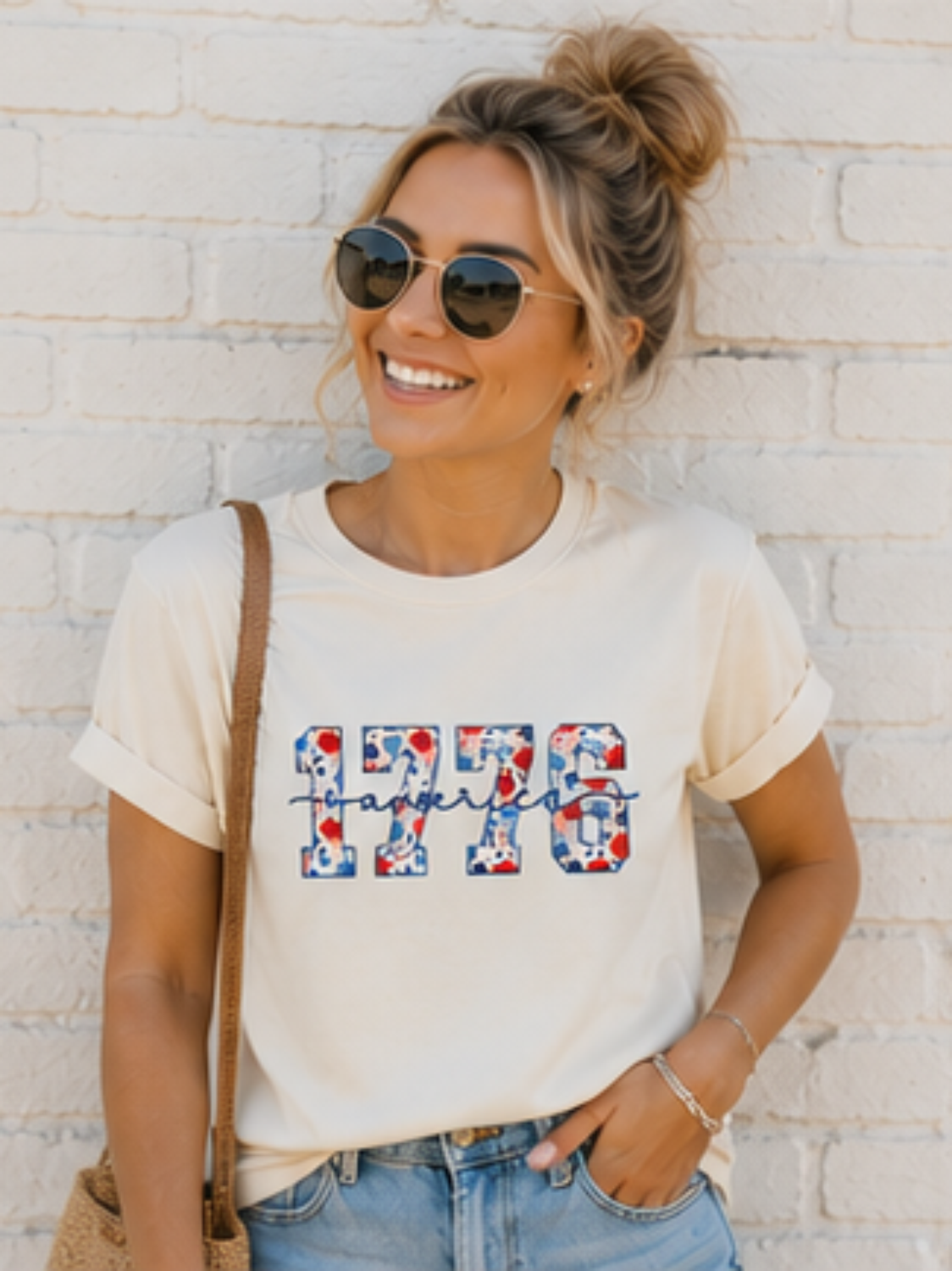 1776 America Floral Graphic Soft Cotton Tee — Patriotic Festive Everyday Style