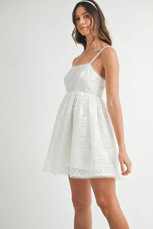 Eyelet Lace Babydoll Mini Cami Dress – outfit idea for women | Ro + Ivy