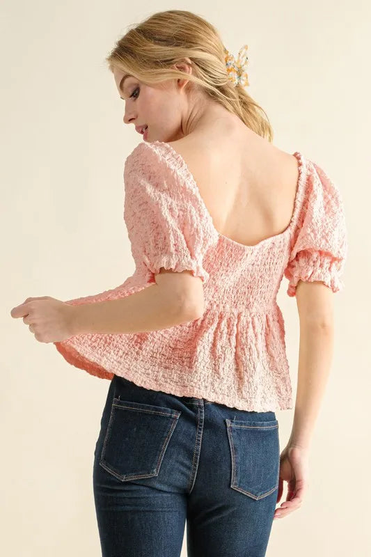 Lovely Textured And Smocked Top – outfit idea for women | Ro + Ivy