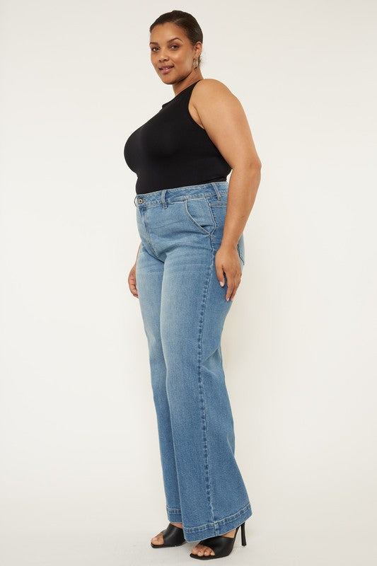 Plus High Rise Tall Trouser Wide Leg Jeans – outfit idea for women | Ro + Ivy