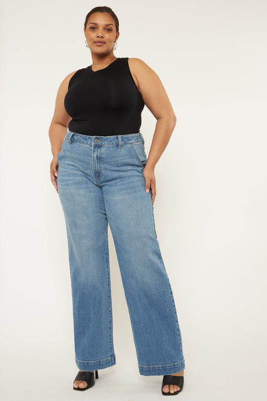 Plus High Rise Tall Trouser Wide Leg Jeans – MEDIUM outfit idea for women | Ro + Ivy