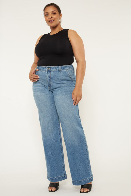 Plus High Rise Tall Trouser Wide Leg Jeans – outfit idea for women | Ro + Ivy