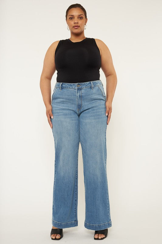 Plus High Rise Tall Trouser Wide Leg Jeans – outfit idea for women | Ro + Ivy