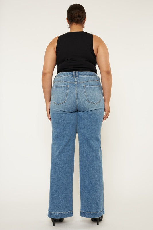 Plus High Rise Tall Trouser Wide Leg Jeans – outfit idea for women | Ro + Ivy