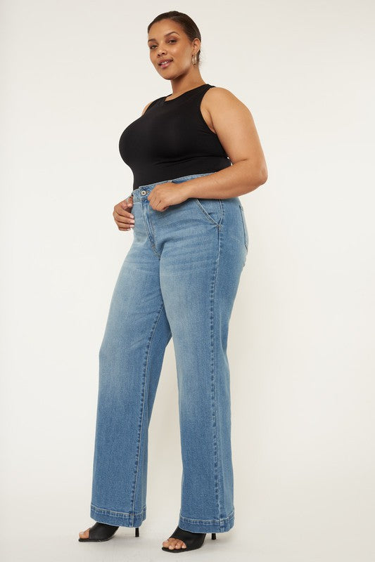 Plus High Rise Tall Trouser Wide Leg Jeans – outfit idea for women | Ro + Ivy