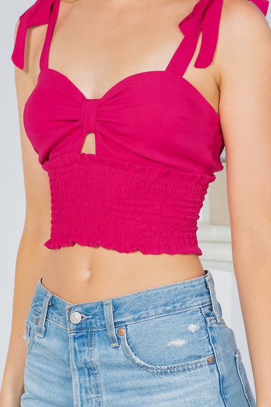 Cut Out Tie Shoulder Smocked Waist Top – outfit idea for women | Ro + Ivy