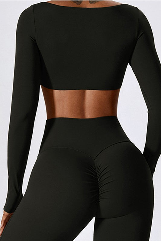 Long-Sleeve Square Neck Midriff Top Trendy Active Tops Outfit Idea for Women | Ro + Ivy