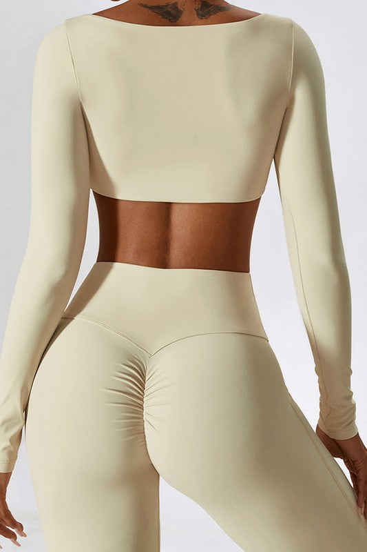 Long-Sleeve Square Neck Midriff Top Trendy Active Tops Outfit Idea for Women | Ro + Ivy