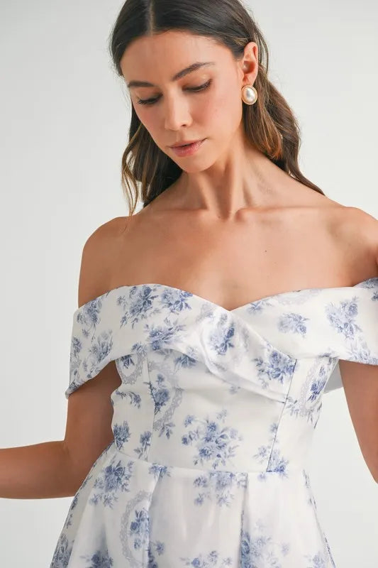 Floral Printed Off Shoulder Maxi Dress – outfit idea for women | Ro + Ivy