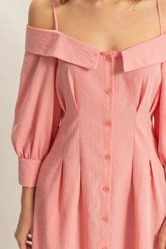 Button Down Spaghetti Strap Mini Dress With Pockets – outfit idea for women | Ro + Ivy