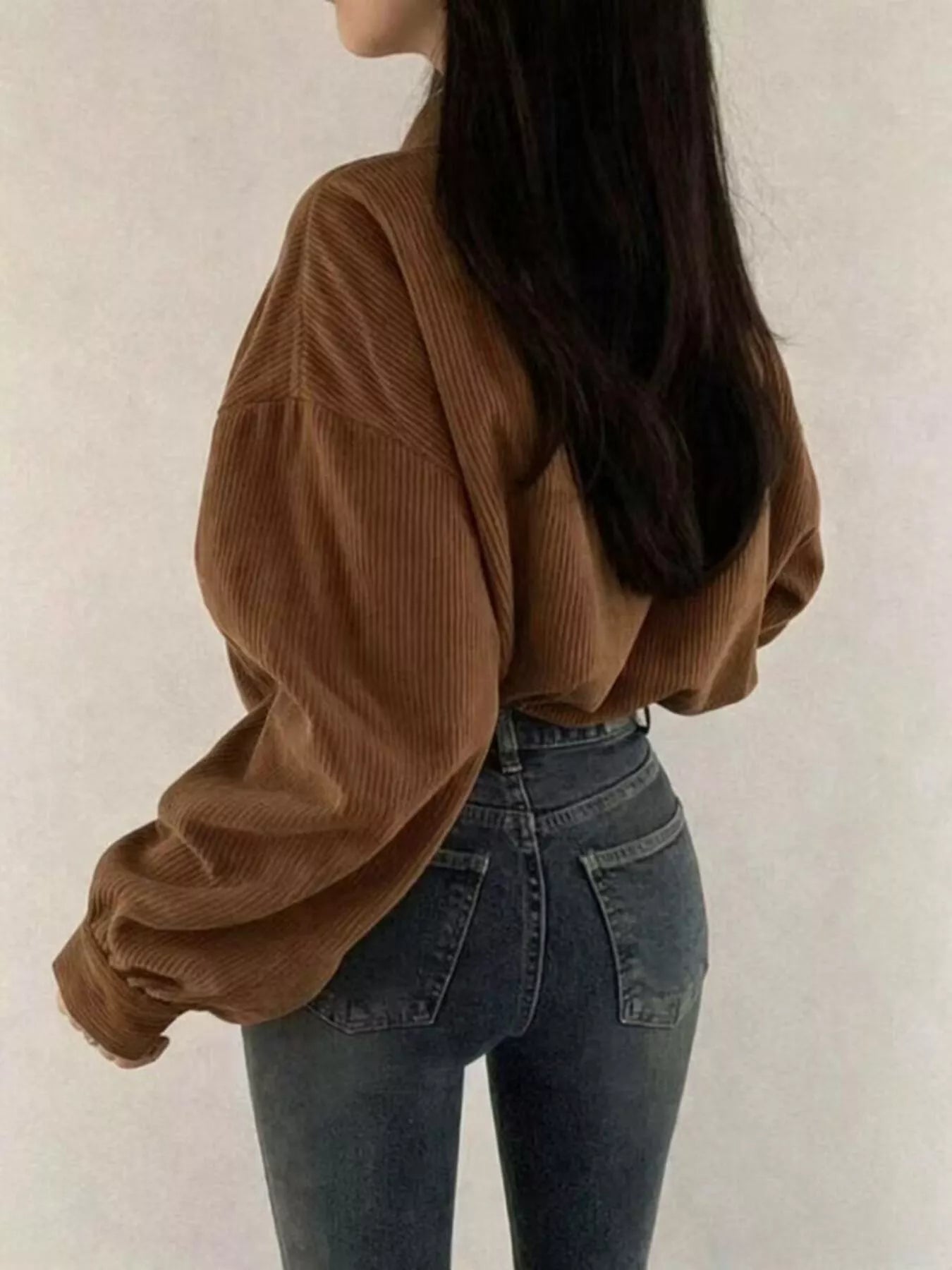 Corduroy Snap Button Cropped Jacket