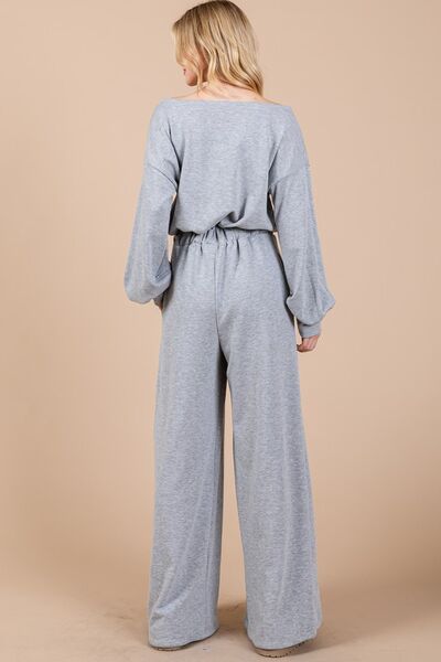 Boat Neck Long Sleeve Drawstring Jumpsuit - Ro + Ivy