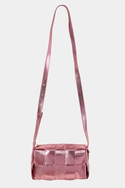 Rose Gold One Size Woven Crossbody Bag with Adjustable Strap Trendy Crossbody Bags Outfit Idea for Women | Ro + Ivy