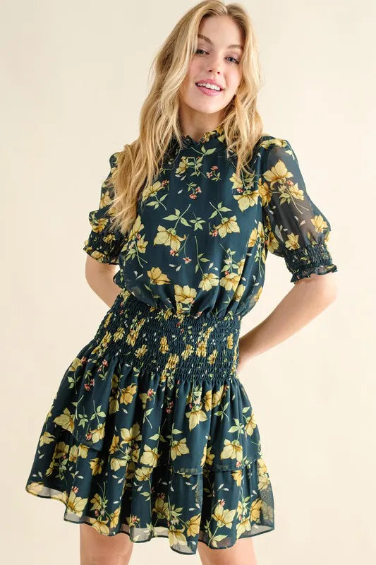 Floral Print Smocked Waist Mini Dress – outfit idea for women | Ro + Ivy