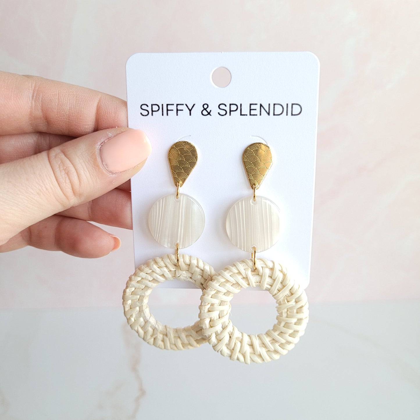 Light Rattan Seashell Statement Earrings — Lightweight Resort Wear Coastal Glam Style - Earrings