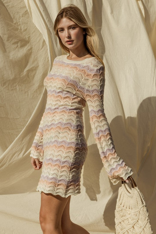 Round Neck Bell Sleeve Sweater Mini Dress – outfit idea for women | Ro + Ivy