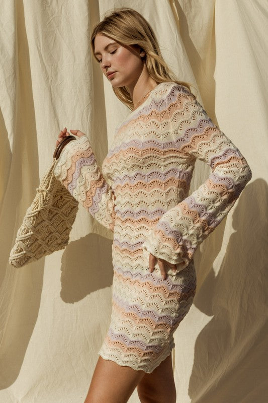 Round Neck Bell Sleeve Sweater Mini Dress – outfit idea for women | Ro + Ivy