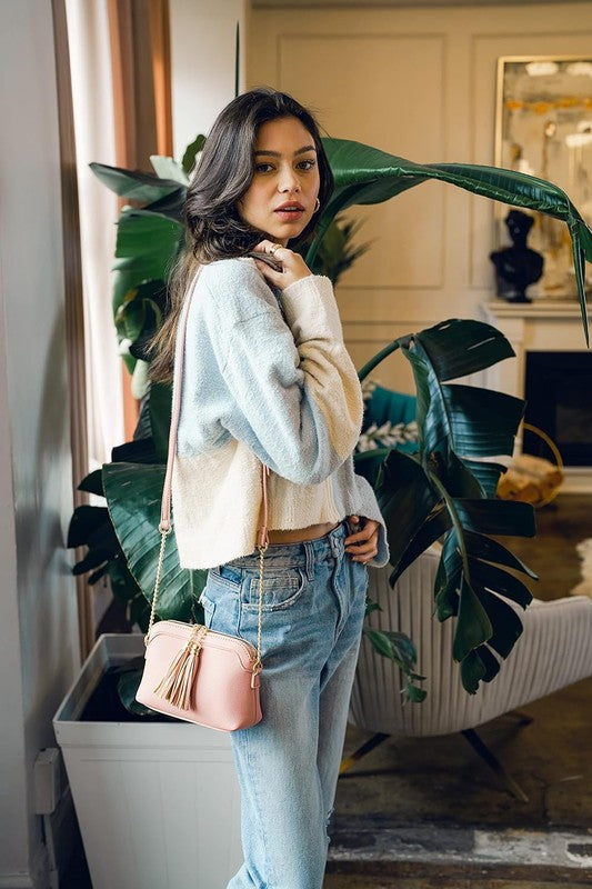Tassel Small Crossbody Bag with Chain Strap | Trendy Crossbody Bags Outfit Idea for Women by Ro + Ivy | Elevated Basics, Modern Comfort & Style