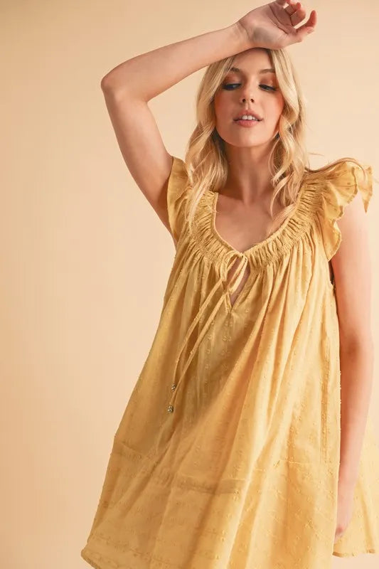 Ruffled Cap Sleeve Cotton Tunic Mini Dress – outfit idea for women | Ro + Ivy