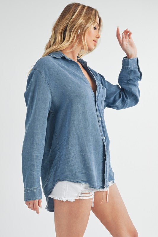 Ottavia Button Up Long Sleeve Shirt Top – outfit idea for women | Ro + Ivy