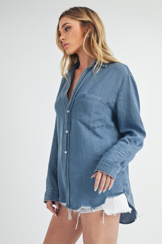 Ottavia Button Up Long Sleeve Shirt Top – outfit idea for women | Ro + Ivy