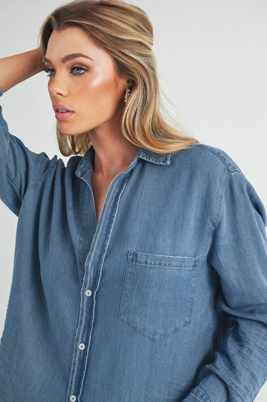 Ottavia Button Up Long Sleeve Shirt Top – outfit idea for women | Ro + Ivy
