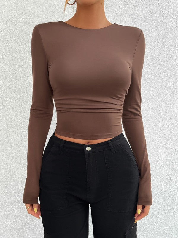 Brown Square Open Back Long Sleeve Top | Trendy Tops Outfit Idea for Women by Ro + Ivy | Elevated Basics, Modern Comfort & Style