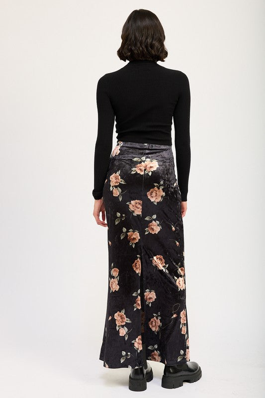 Floral Velvet High-Waist Maxi Skirt | Trendy Skirts Outfit Idea for Women by Ro + Ivy | Elevated Basics, Modern Comfort & Style