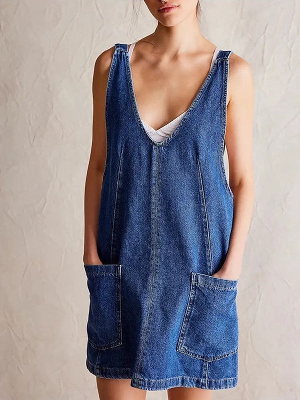 Denim Scoop Neck Overall Dress – Denim outfit idea for women | Ro + Ivy