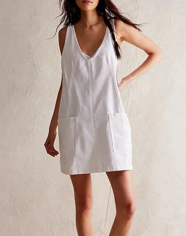 Denim Scoop Neck Overall Dress – outfit idea for women | Ro + Ivy